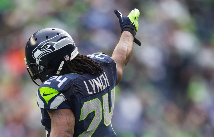 Marshawn Lynch wearing number 24 for the Seattle Seahawks. Image: The Seattle Times. 